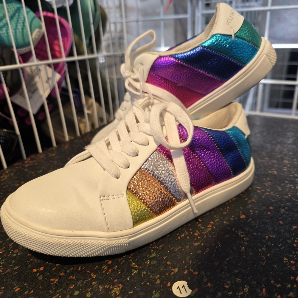 Kurr Geiger Leather Rainbow Shop Lane Sneakers. Colorful Fun Girls Size 3